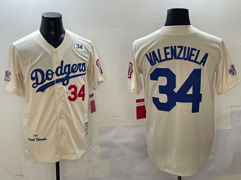 Men Los Angeles Dodgers #34 Valenzuela Cream Throwback Game 2025 Nike MLB Jersey style 3134->los angeles dodgers->MLB Jersey
